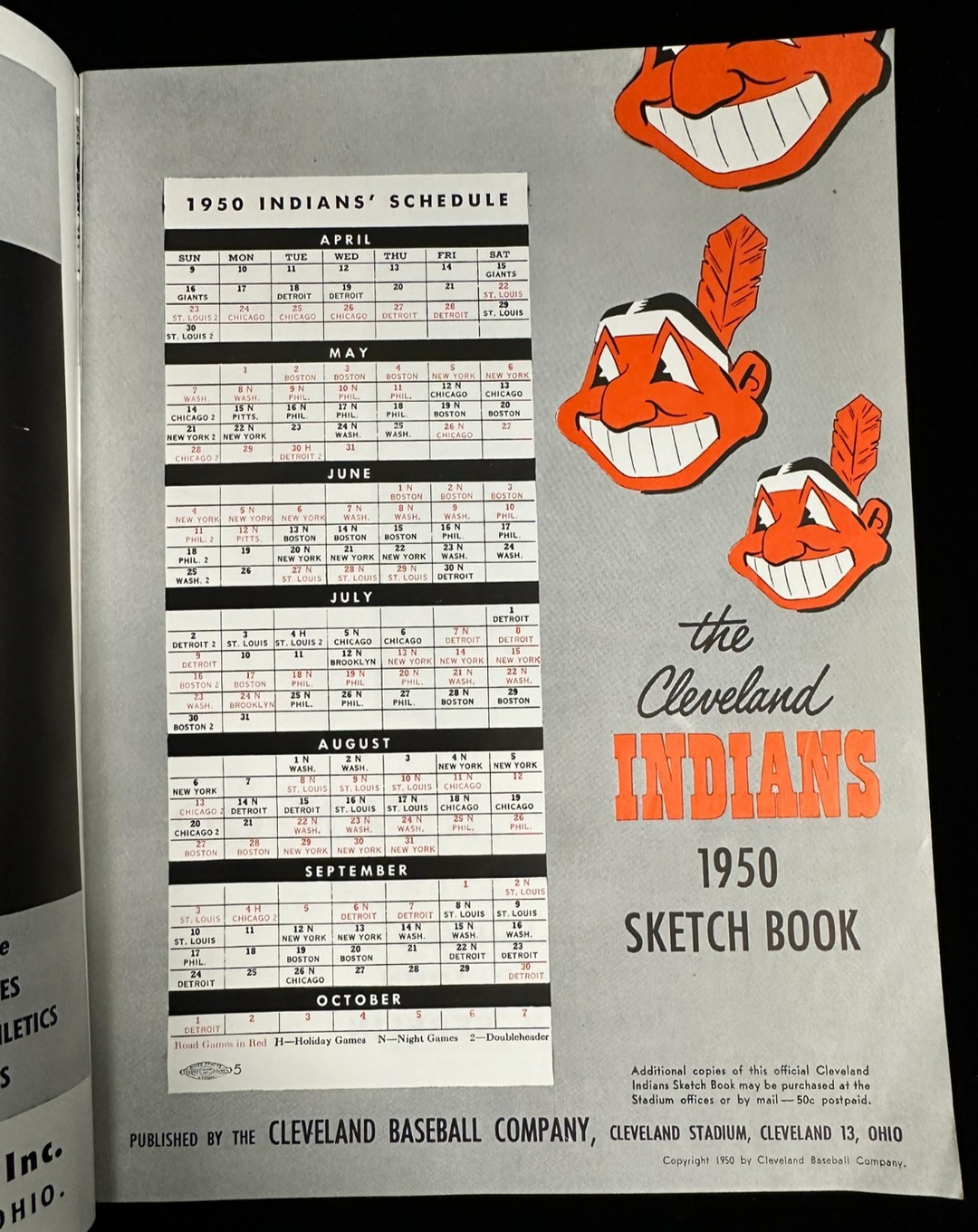 Vintage 1950 Cleveland Indians Baseball Yearbook Feller Lemon Rosen Doby