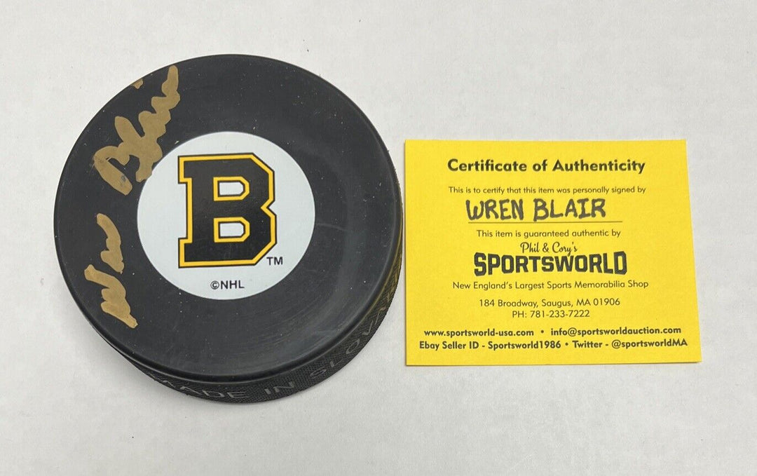 Wren Blair Signed Puck Autographed Boston Bruins