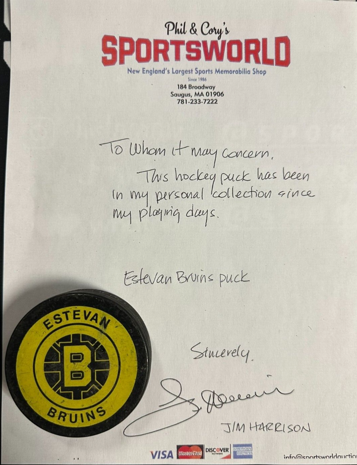 1960's Estevan Bruins Game Used Puck SJHL Jim Harrison Personal Collection -