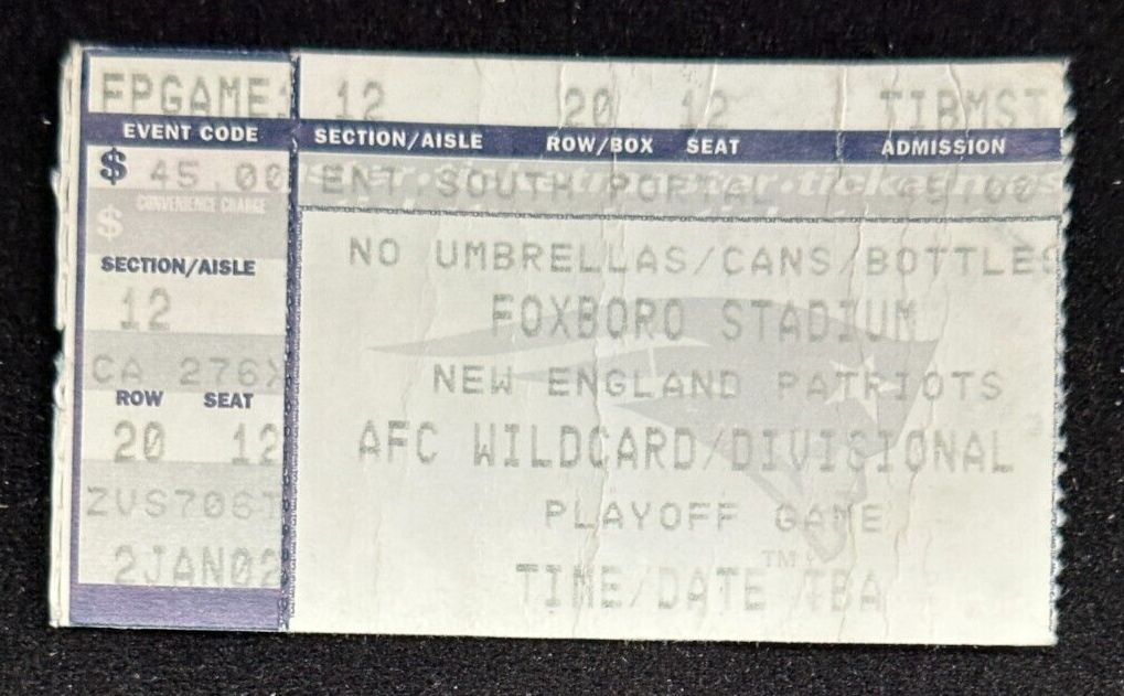 New England Patriots Oakland Raiders Snow Program Ticket Stub Tuck Rule 1/19/02