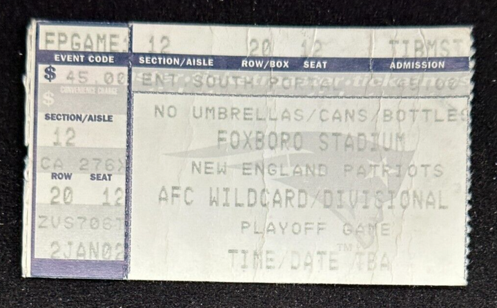 New England Patriots Oakland Raiders Snow Program Ticket Stub Tuck Rule 1/19/02