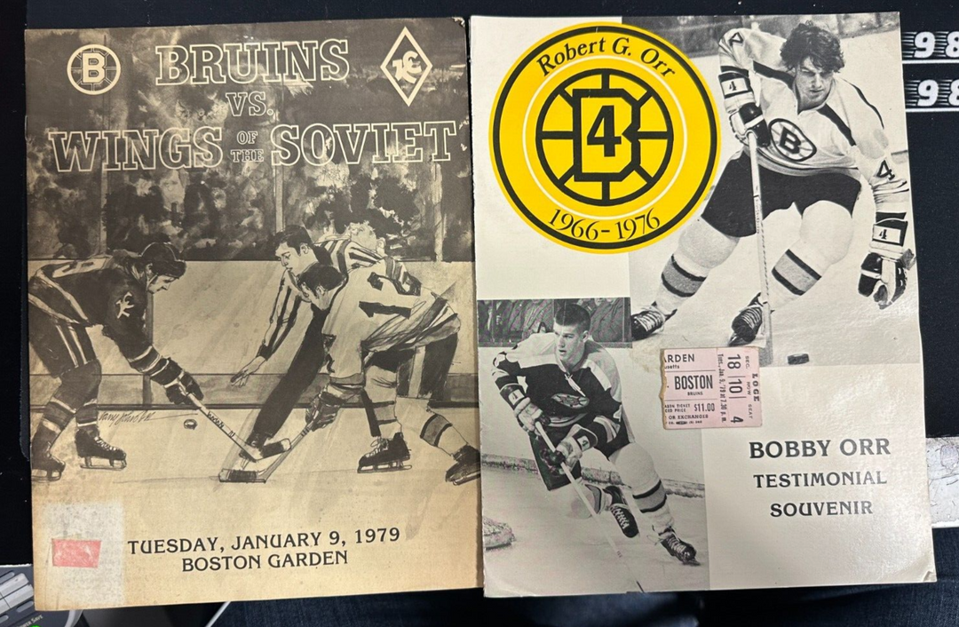 Jan 9, 1979 Bobby Orr Retirement Night Program, Ticket & Bruins & Soviet Wings