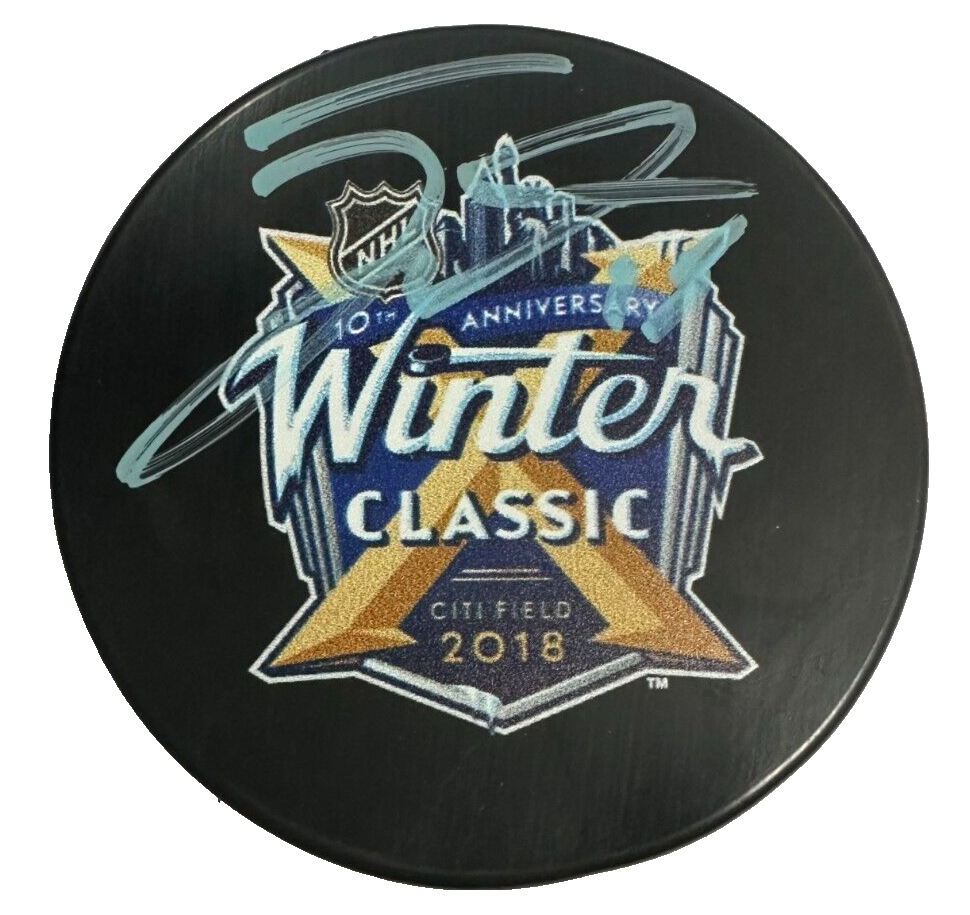 Jack Eichel Autographed 2018 Winter Classic Hockey Puck NHL BAS CitiField
