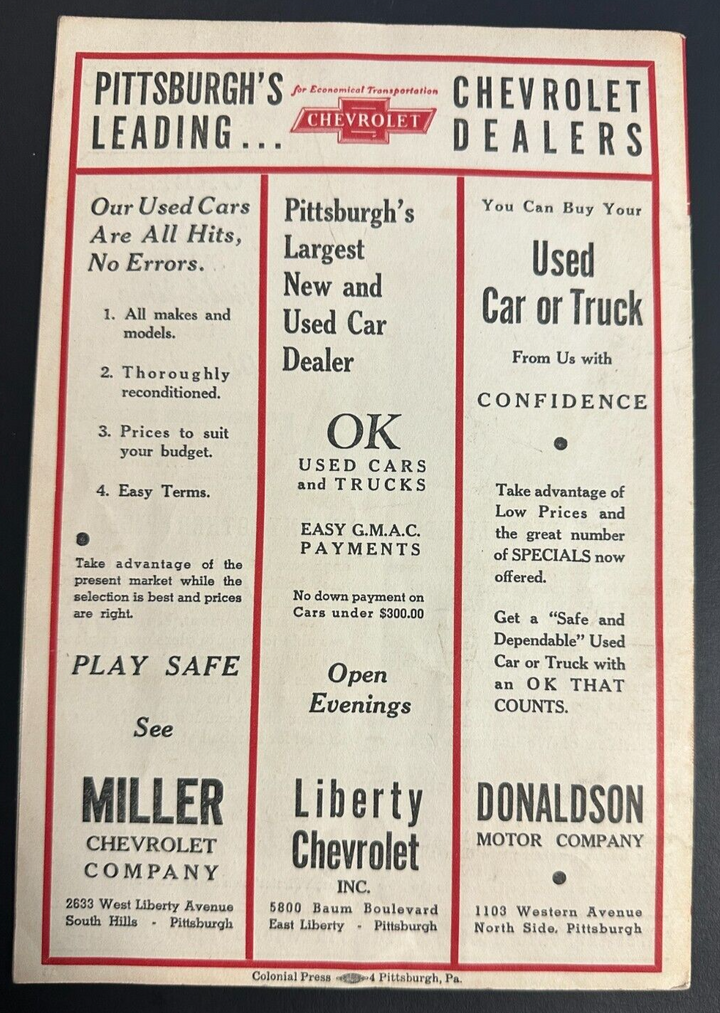 July 14, 1940 Pittsburgh Pirates Vs Dodgers Program Scored 2-0 Dodgers