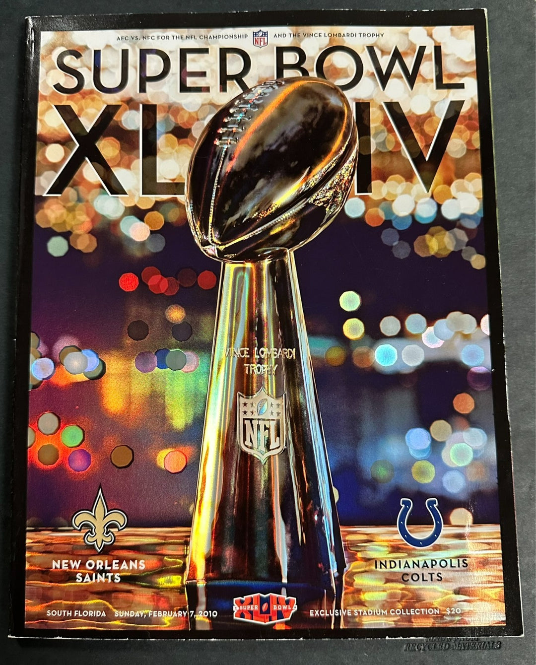 2010 Super Bowl XLIV Football Program Indianapolis Colts Vs New Orleans Saints