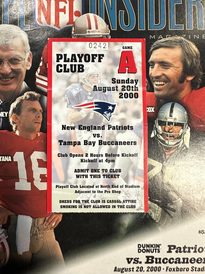 Aug 20, 2000 Patriots Vs Buccaneers Program & Ticket Brady 1st Game at Foxboro