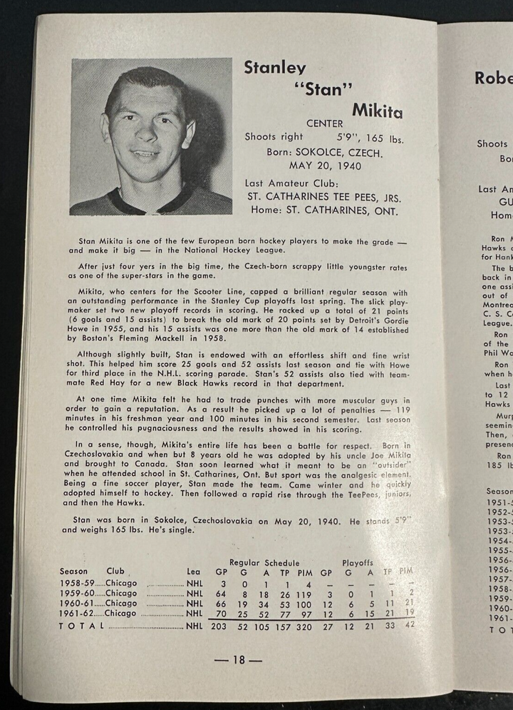 Vintage 1962-63 Chicago Black Hawks Press, Radio & Televison Guide NHL