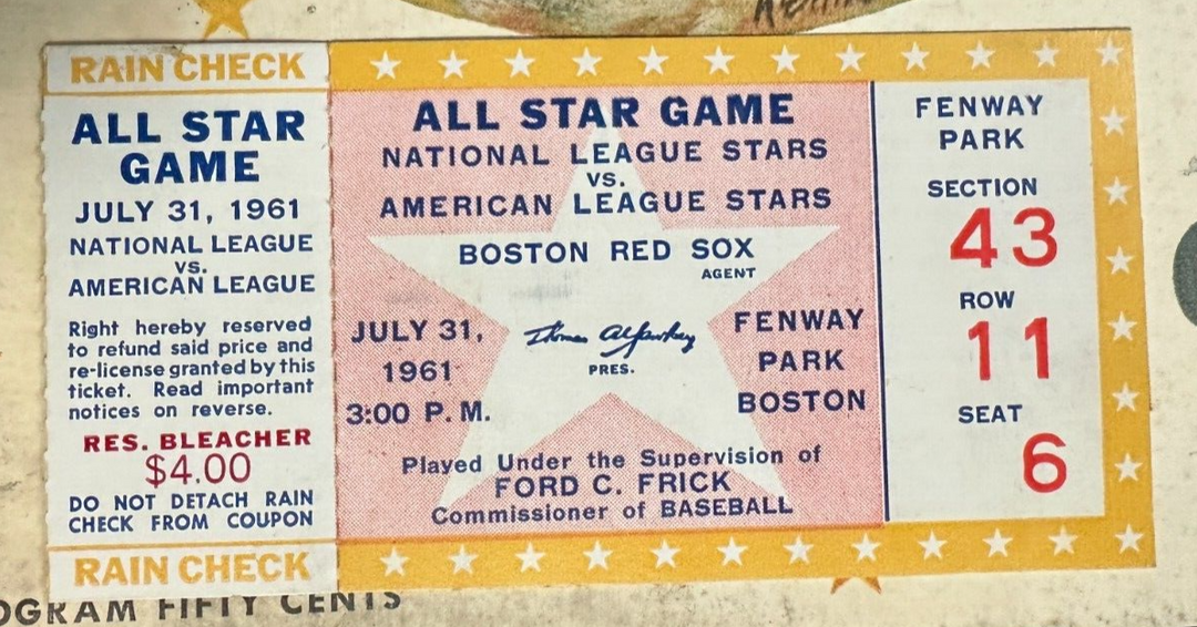 1961 MLB Baseball All-Star Game Program & Ticket Stub 5-4 NL Clemente 3B 2 RBI