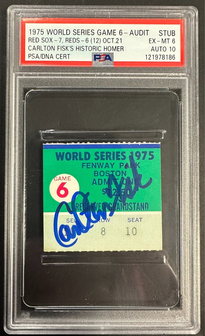 Carlton Fisk Autographed 1975 World Series Game 6 Ticket Stub PSA 6 W/ 10 Auto