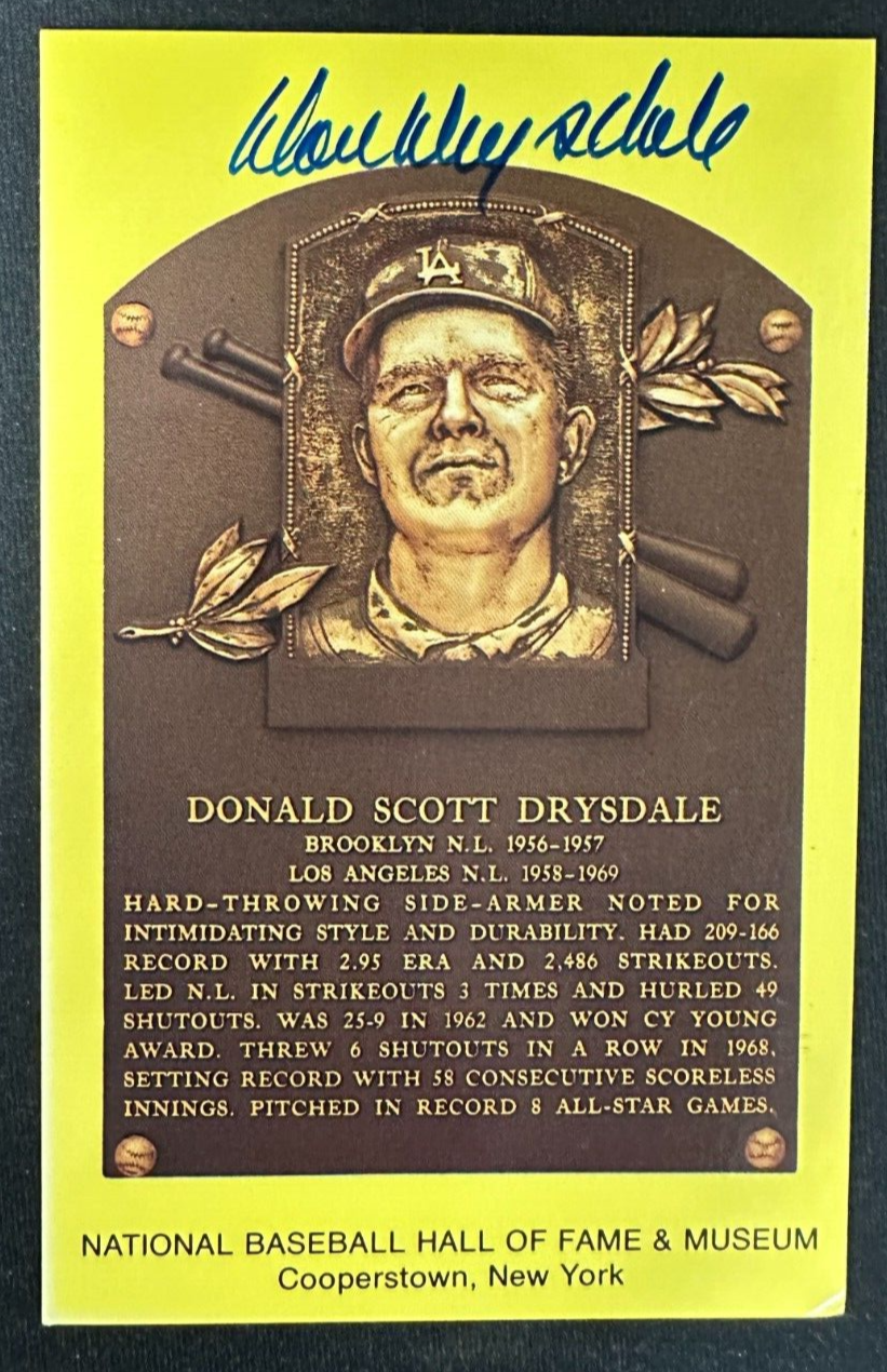 Don Drysdale Autographed MLB Hall Of Fame Postcard Los Angeles Dodgers BAS