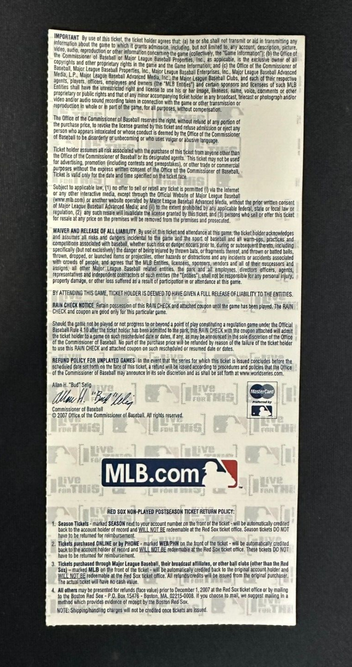 David Ortiz Autographed 2007 World Series Game 1 Full Ticket Red Sox & Rockies