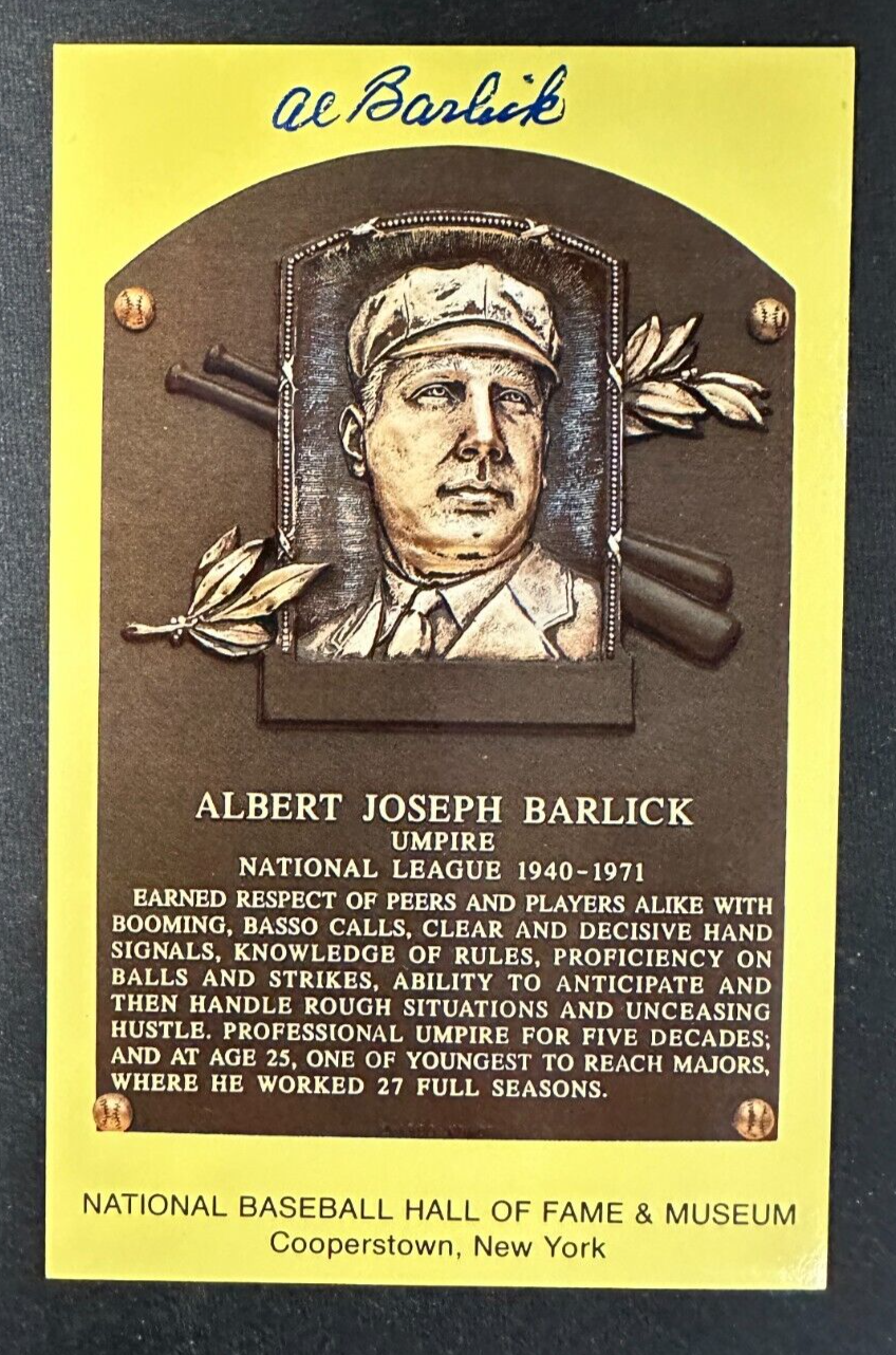 Al Barlick Autographed MLB Hall Of Fame Postcard BAS