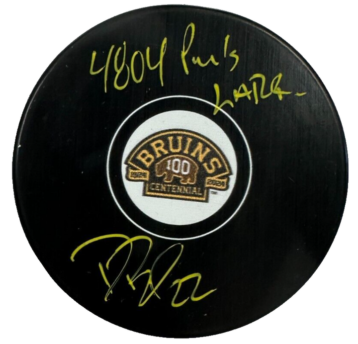 Dennis Bonvie Signed Bruins 100th Anniversary Puck W/ 4804 PM's Leader