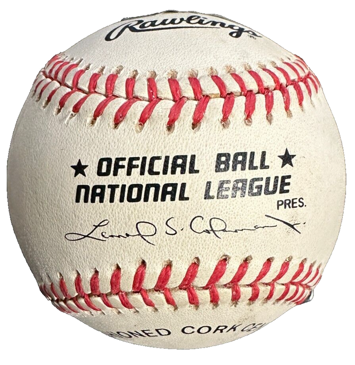 Eddie Mathews Autographed Official National League Baseball W/ 512 HR Insc BAS