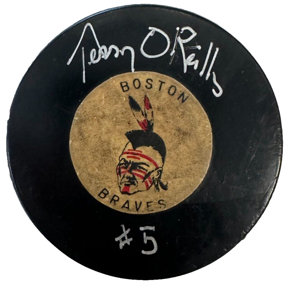 Terry O'Reilly Autographed 1971-74 Boston Braves Converse Art Ross Tyer Puck