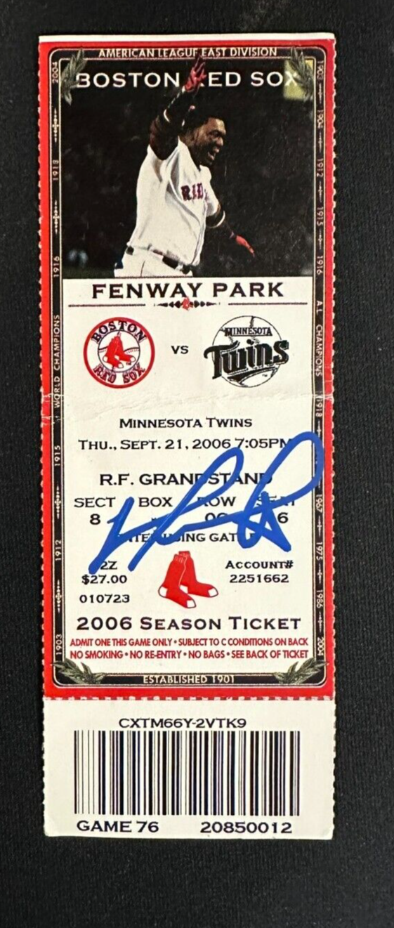 David Ortiz Autographed Red Sox Single Season Home Run Record Ticket 9/21/2006