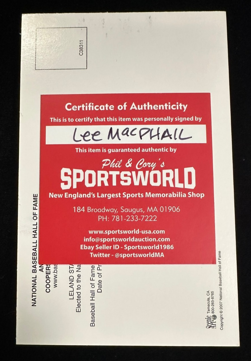 Lee MacPhail Autographed MLB Hall Of Fame Postcard Orioles Yankees