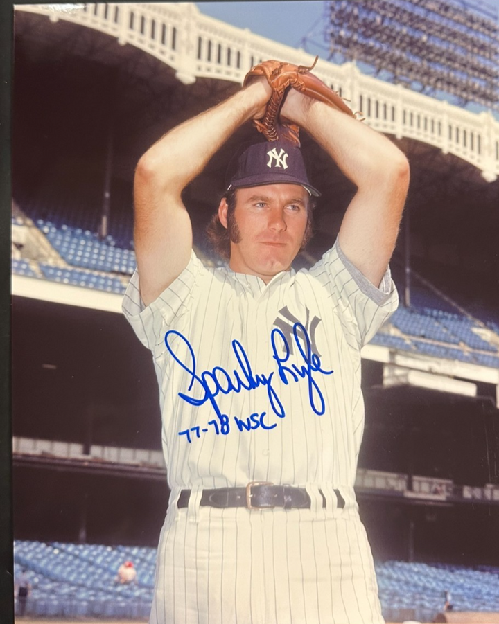 Sparky Lyle Autographed New York Yankees 8x10 Photo W/ 77-78 WSC Insc