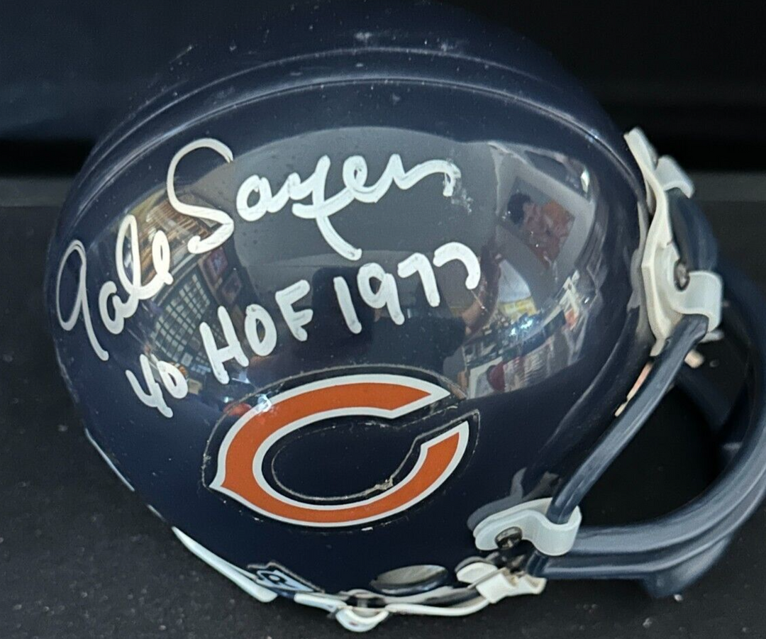 Gale Sayers Autographed Chicago Bears Riddel Mini Helmet W/ HOF 1977 Insc BAS