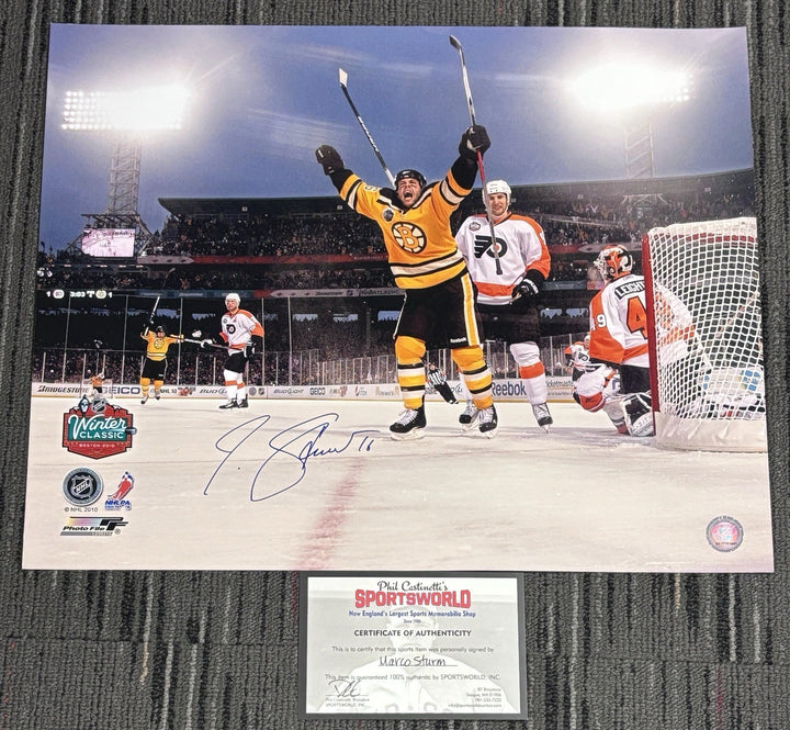 Marco Sturm Signed 16x20 2010 Winter Classic Game Winning Goal Photo Bruins