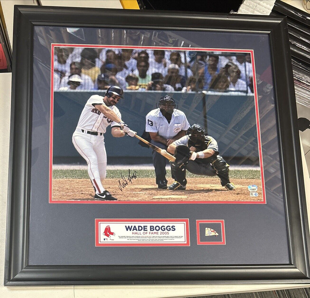 Wade Boggs Signed 16x20 With Piece Of Game Used Ball Fanatics MLB Boston Red Sox