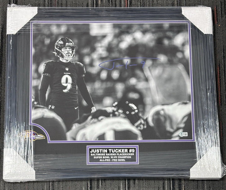 Justin Tucker Framed Signed 16x20 Beckett Witnessed Baltimore Ravens