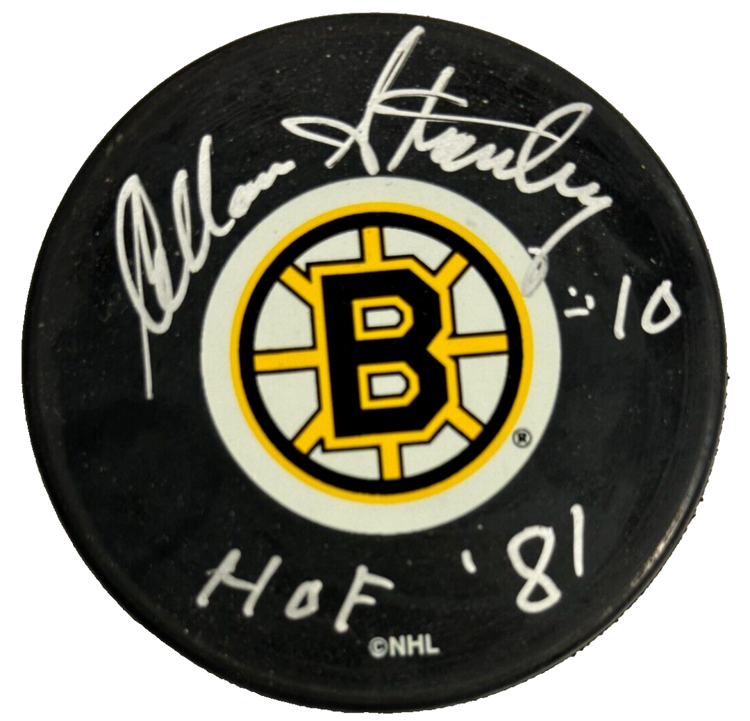 Allen Stanley Autographed Boston Bruins Hockey Puck W/ HOF 81 Insc