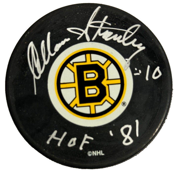 Allen Stanley Autographed Boston Bruins Hockey Puck W/ HOF 81 Insc
