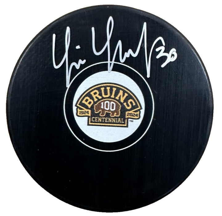 Tim Thomas Autographed Boston Bruins 100th Anniversary Puck JSA