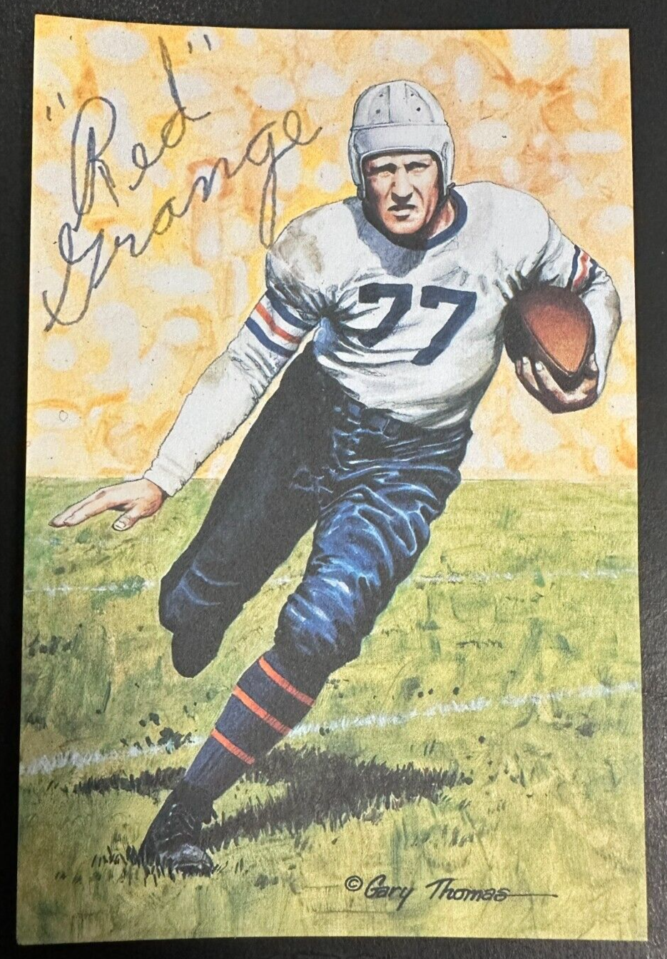 Red Grange Autographed Goal Line Art Postcard Bears /5000 HOF BAS