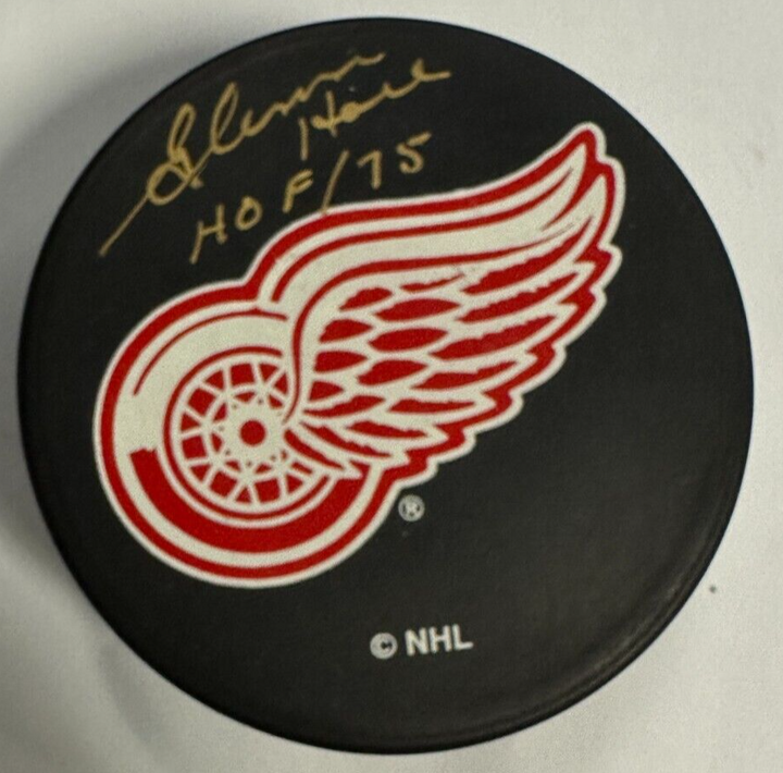 Glenn Hall Autographed Detroit Red Wings Hockey Puck W/ HOF 75 BAS