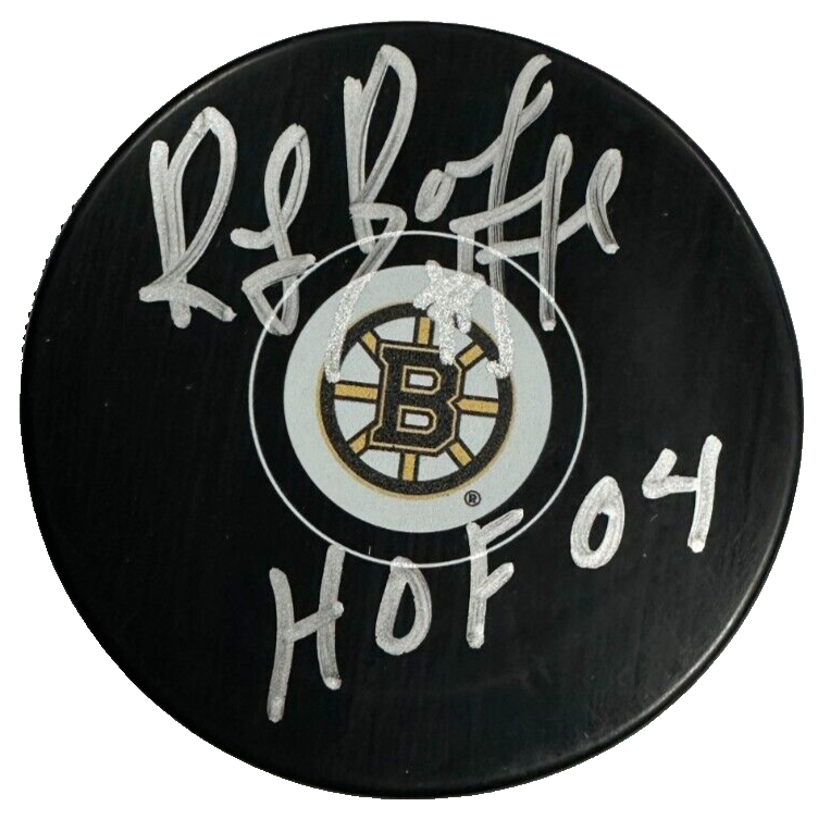 Ray Bourque Autographed Boston Bruins Hockey Puck W/ HOF 04 Insc