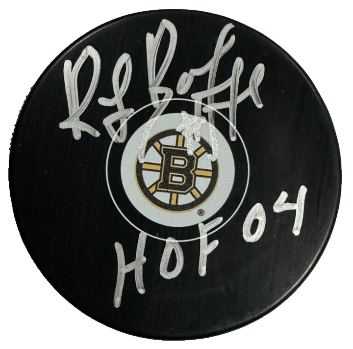 Ray Bourque Autographed Boston Bruins Hockey Puck W/ HOF 04 Insc