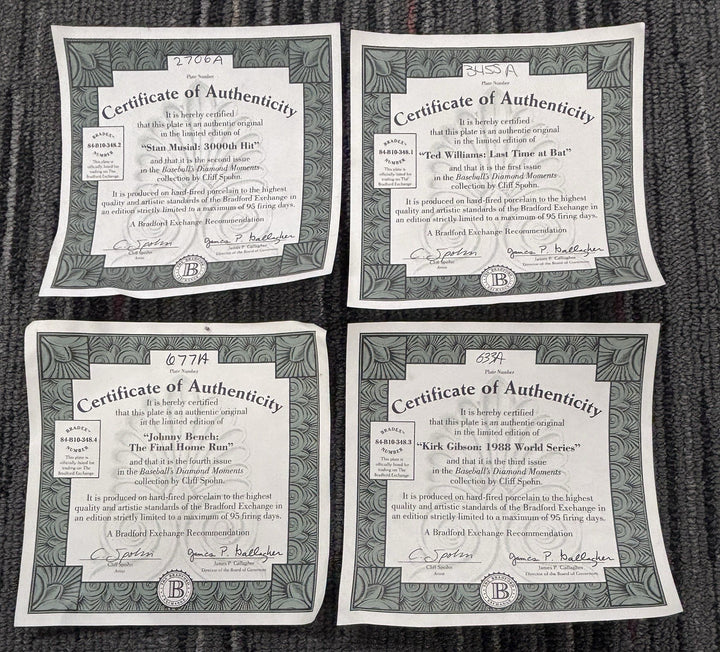Bradford Exchange 4 Plate Lot Baseballs Diamond Moments Plates Williams Bench