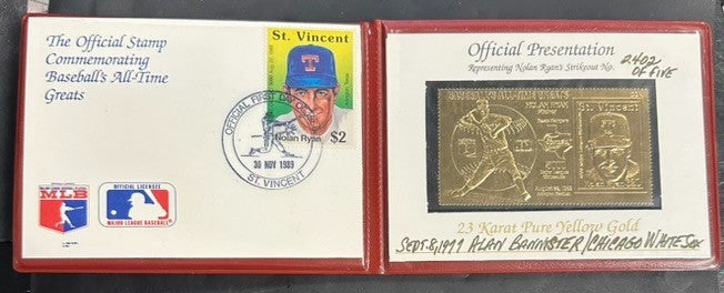 Nolan Ryan Hall of Fame Baseball Legends 23 Karat Pure Yellow Gold Stamp