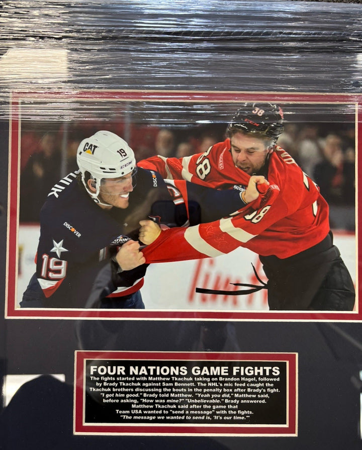 Four Nations Game Fights Matthew Tkachuk & Brandon Hagel 8x10 Photos Framed