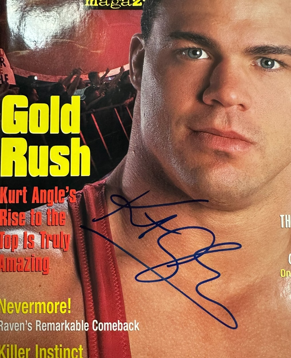 Kurt Angle Autographed February 2001 Issue of WWE Raw Wrestling Magazine