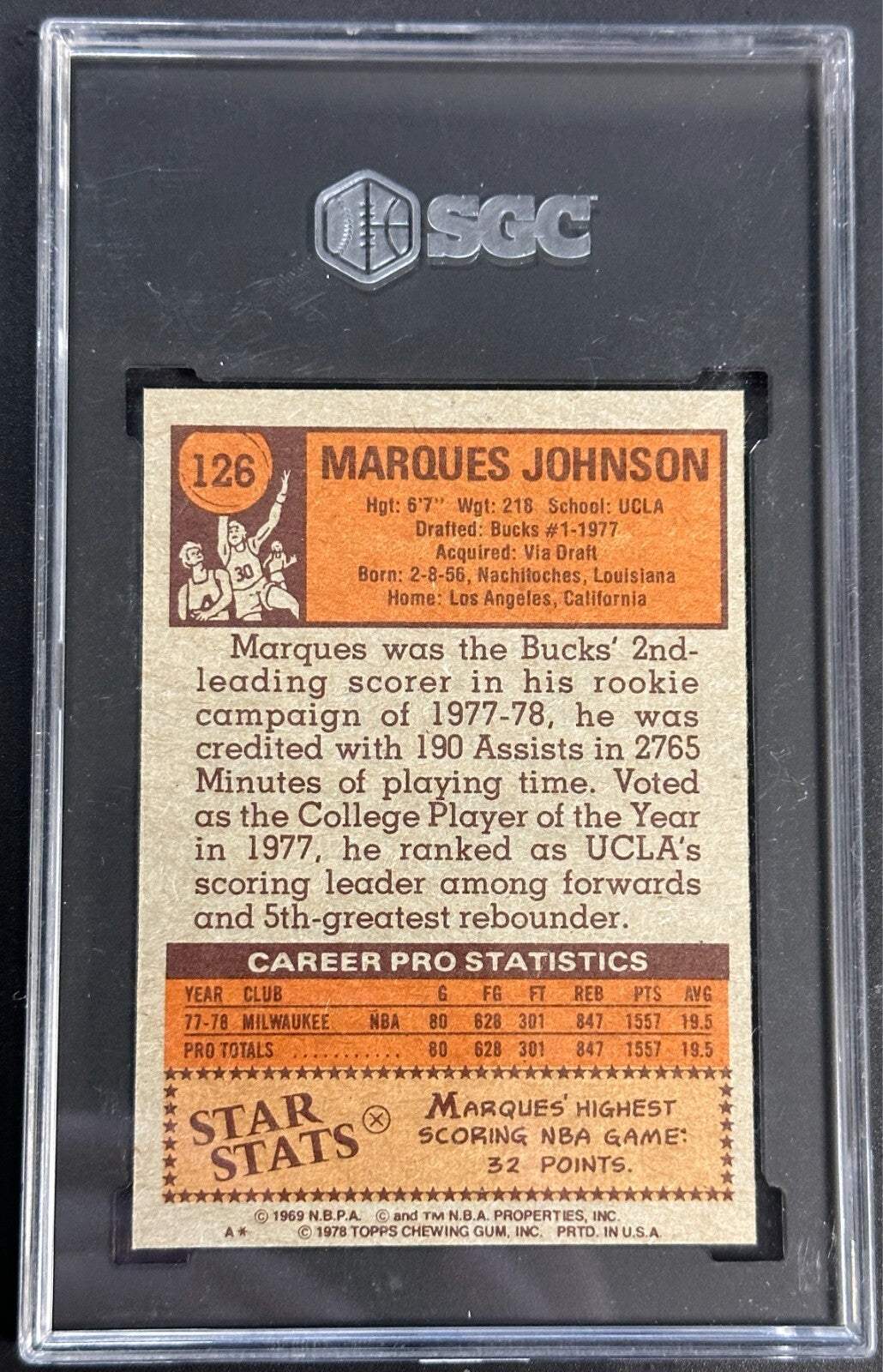 1978-79 Topps Marques Johnson Rookie Card #126 SGC 5 EX Bucks