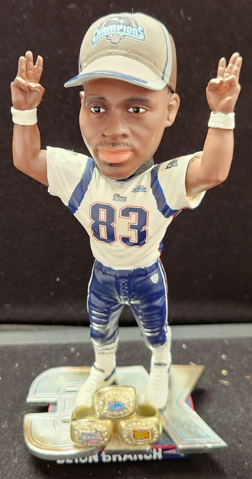 DEION BRANCH New England Patriots 8" Bobblehead 3x Super Bowl Champs  LE 766