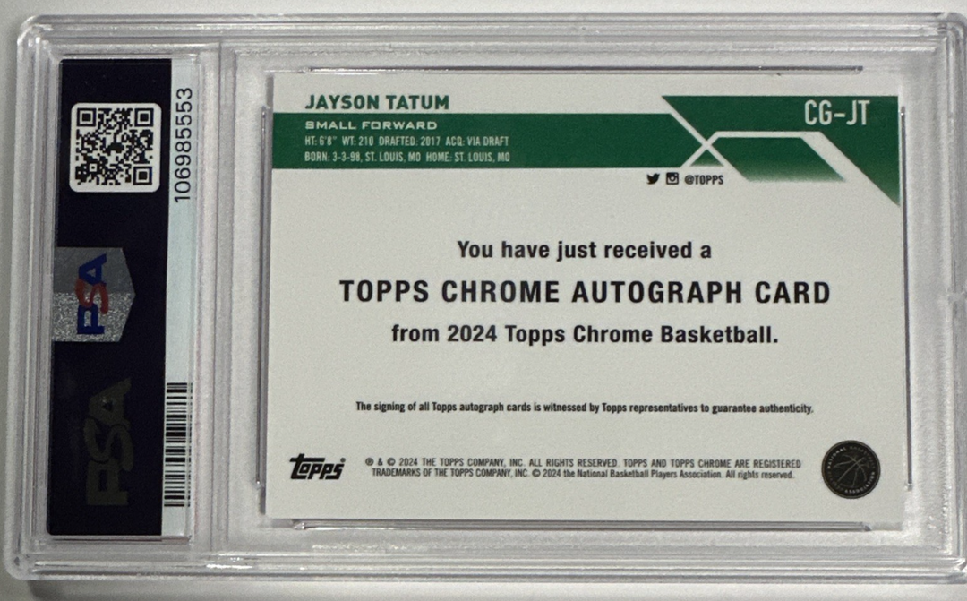 2023-24 Topps Chrome Autographs Jayson Tatum Auto Red Refractor 3/5 PSA 9