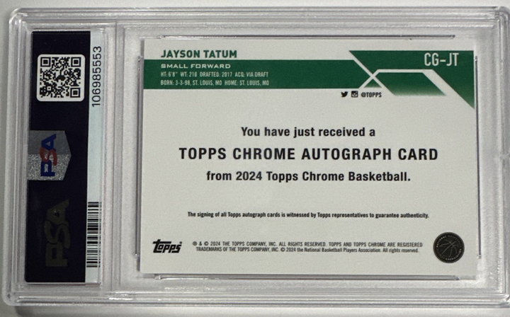 2023-24 Topps Chrome Autographs Jayson Tatum Auto Red Refractor 3/5 PSA 9