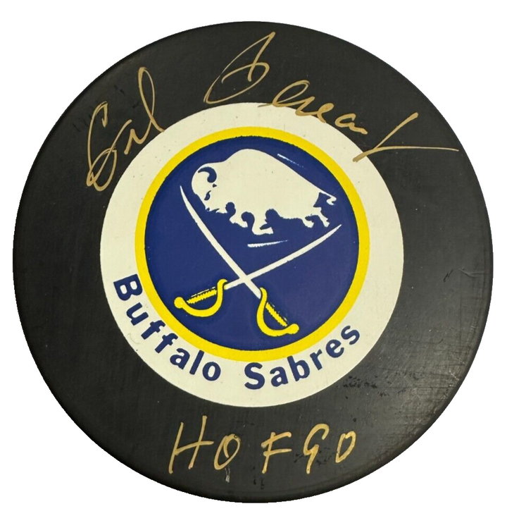 Gilbert Perreault Autographed Buffalo Sabres Puck W/ HOF 1990 BAS