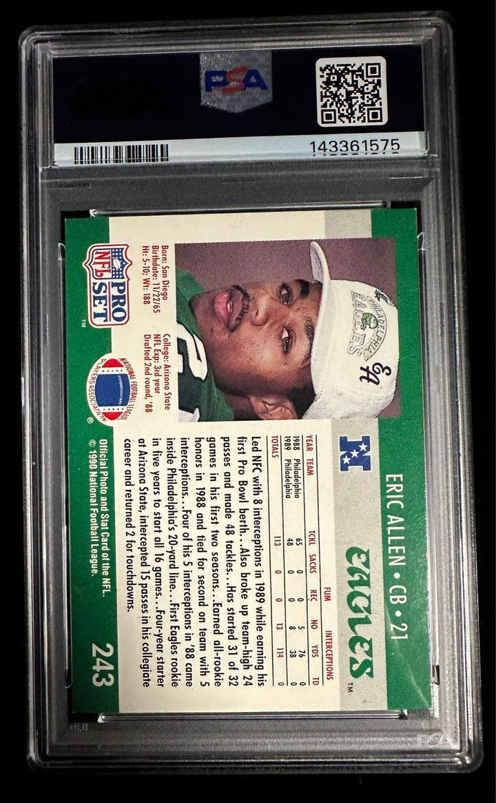 1990 Pro Set Card Eric Allen Autographed Card #243 PSA 5 w/ 10 Auto