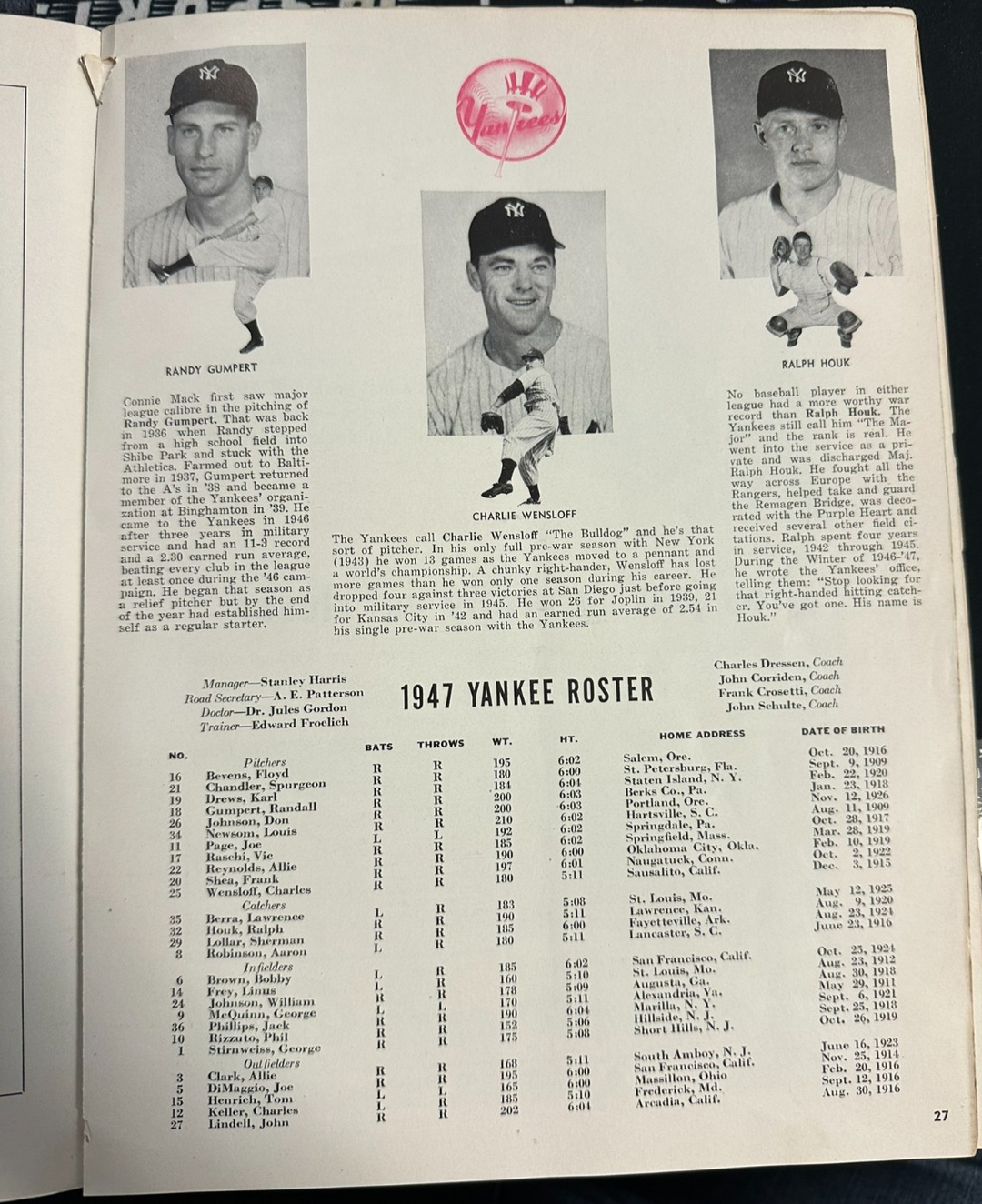 1947 New York Yankees & Brooklyn Dodgers Program Jackie Robinson