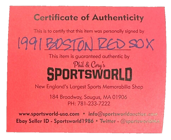 1991 Boston Red Sox Team Autographed Baseball Clemens Boggs Boddicker