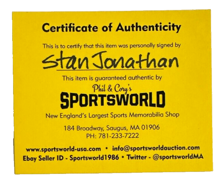 Stan Jonathan Autographed Boston Bruins 100th Anniversary Puck NHL