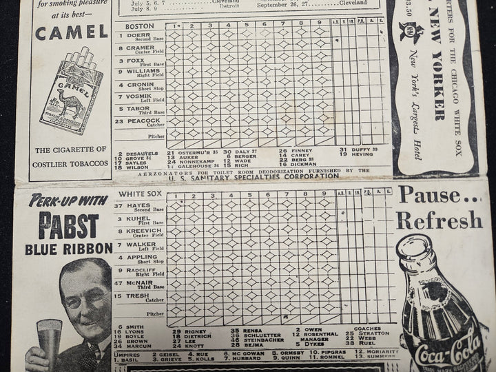 1939 Chicago White Sox Vs. Boston Red Sox Program Ted Williams Rookie Season