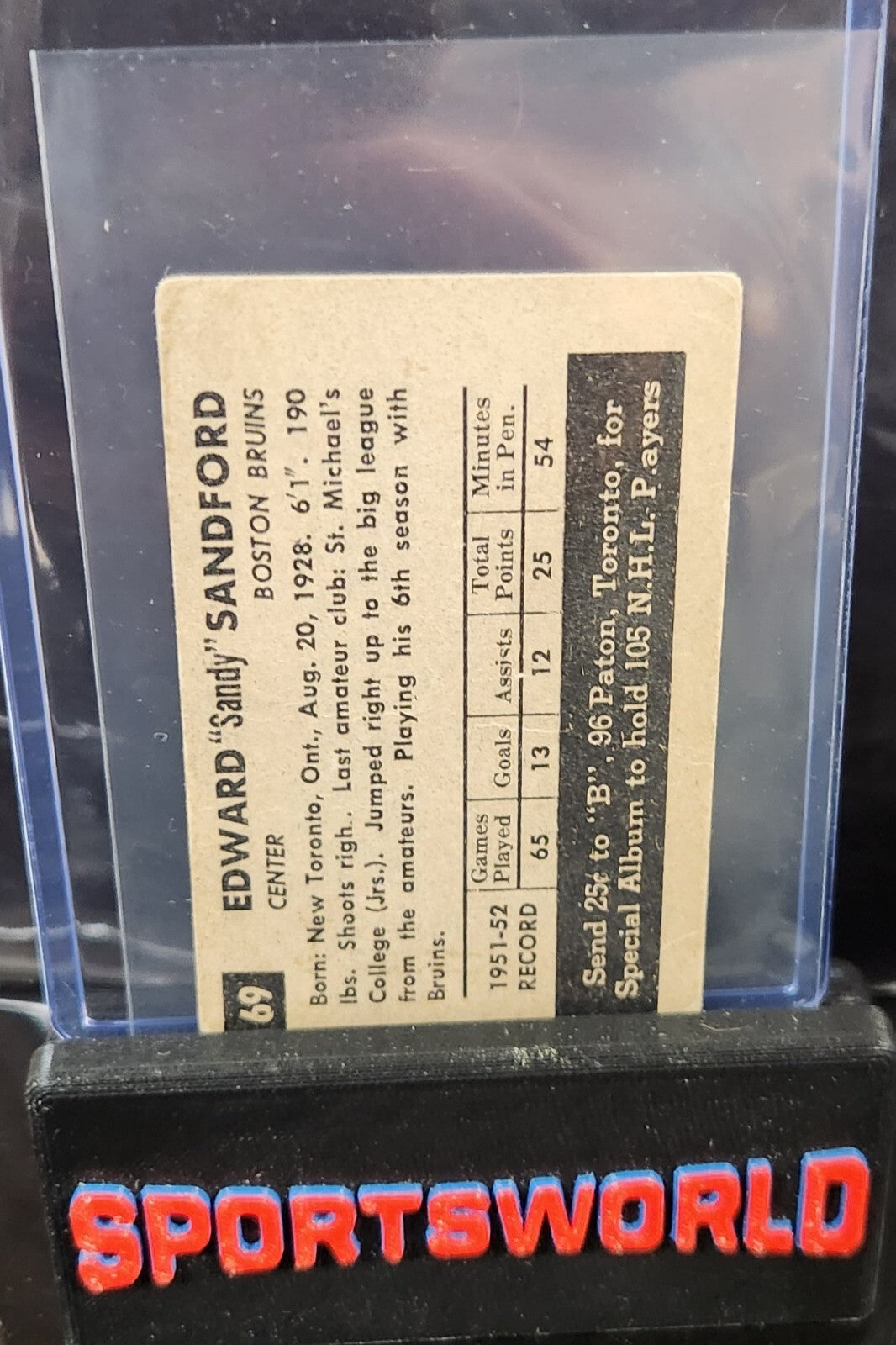 1952-53 Parkhurst Eddie Sandford Card Boston Bruins #69