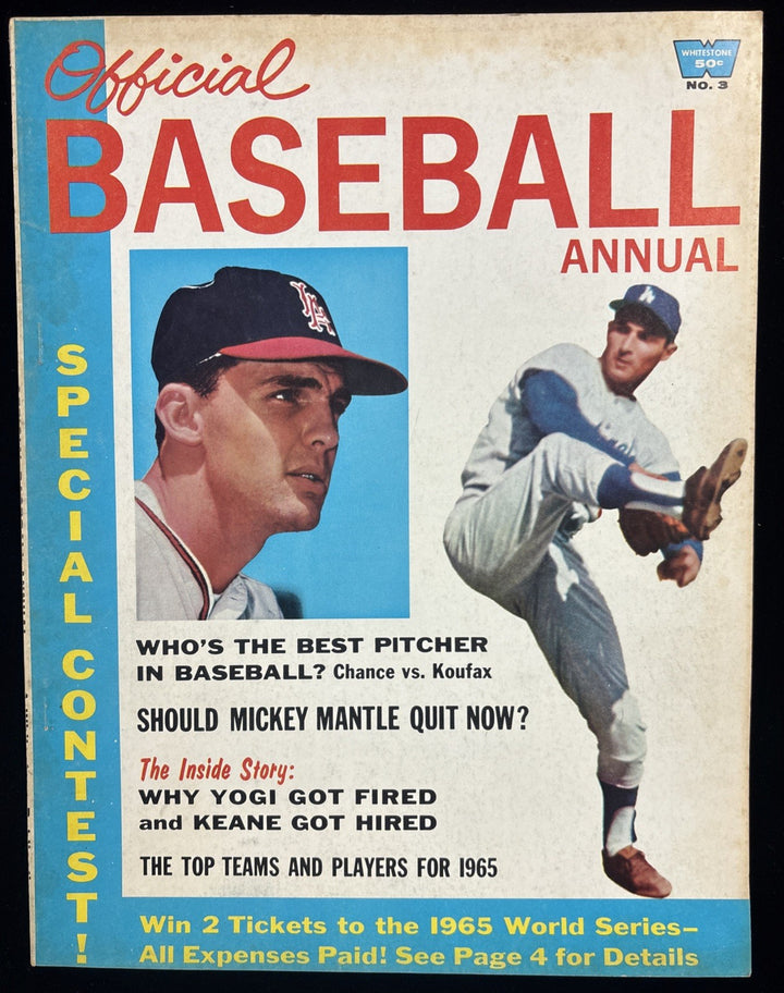 1964 Official Baseball Annual Magazine Dean Chance / Sandy Koufax Cover