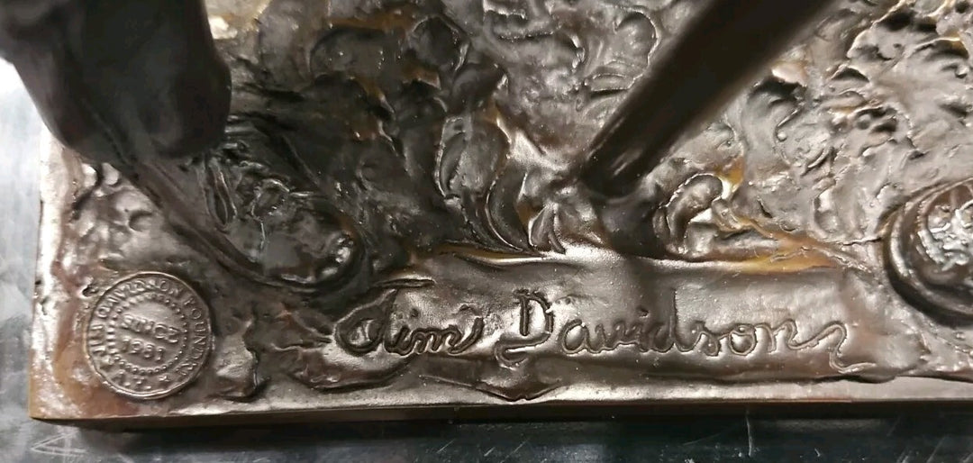 Jim Davidson Bronze On Marble 3 Player Baseball Sculpture With Marble Base RARE